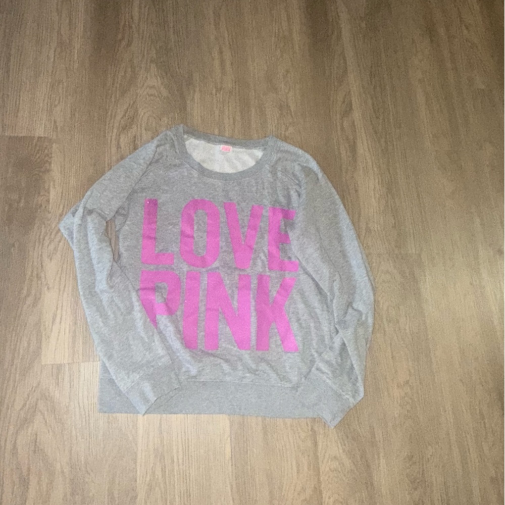 PINK Victoria's Secret Gray Sweatshirt with‎ Pink Lettering